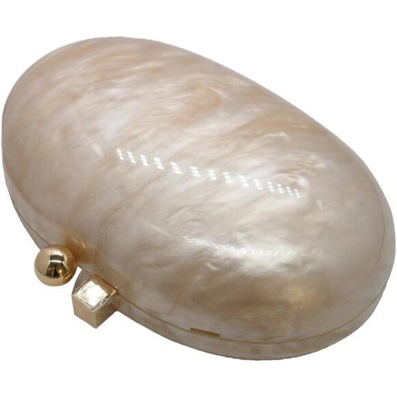 Women Gold Acrylic Clutch Shell Shape Shoulder Crossbody Bag Glitter Marble Bag